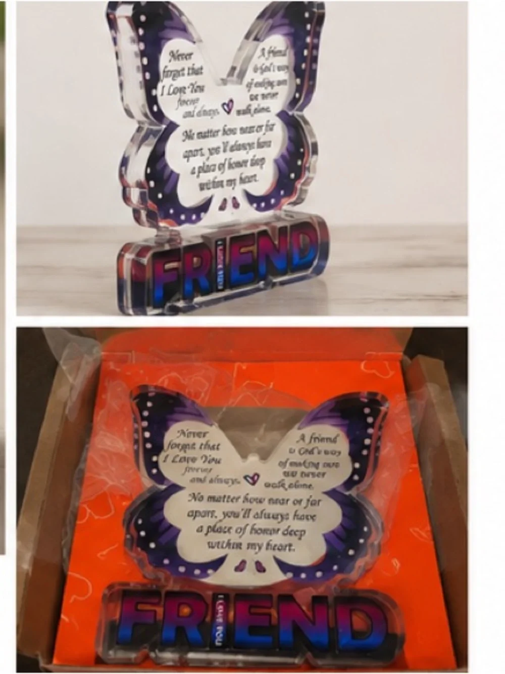 Butterfly 'Friend' Acrylic Keepsake - Purple Gradient